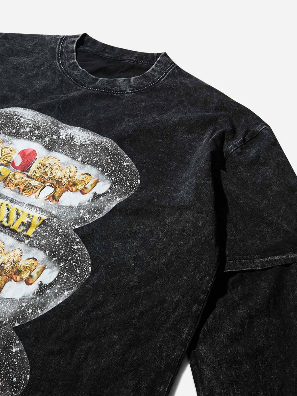 Starry Sky Vintage Grillz Washed Fake Two-Piece Print Long-Sleeve T-shirt - Image 4