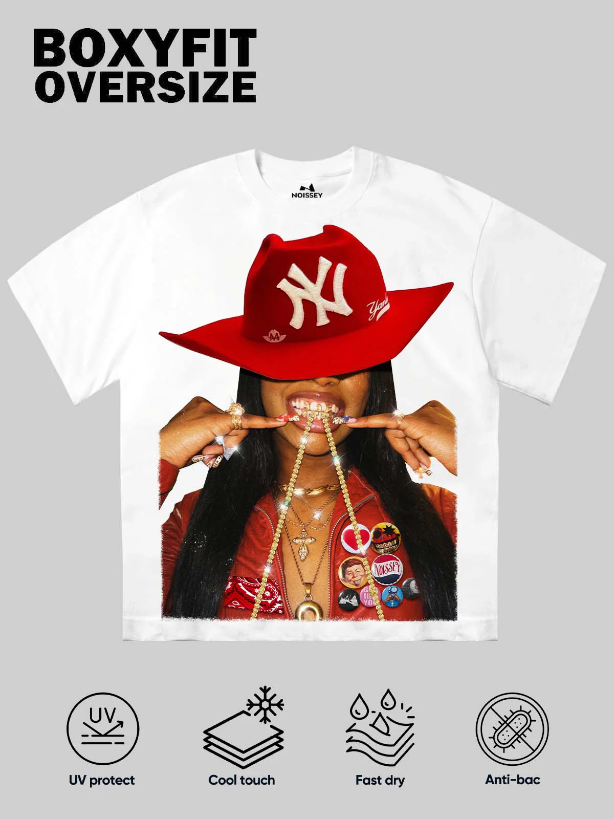 Street Girl with Red Cowboy Hat Print T-shirt - Image 2