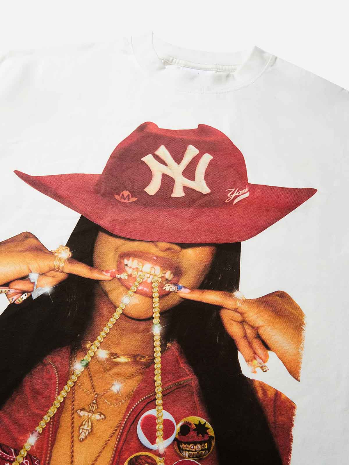 Street Girl with Red Cowboy Hat Print T-shirt - Image 5