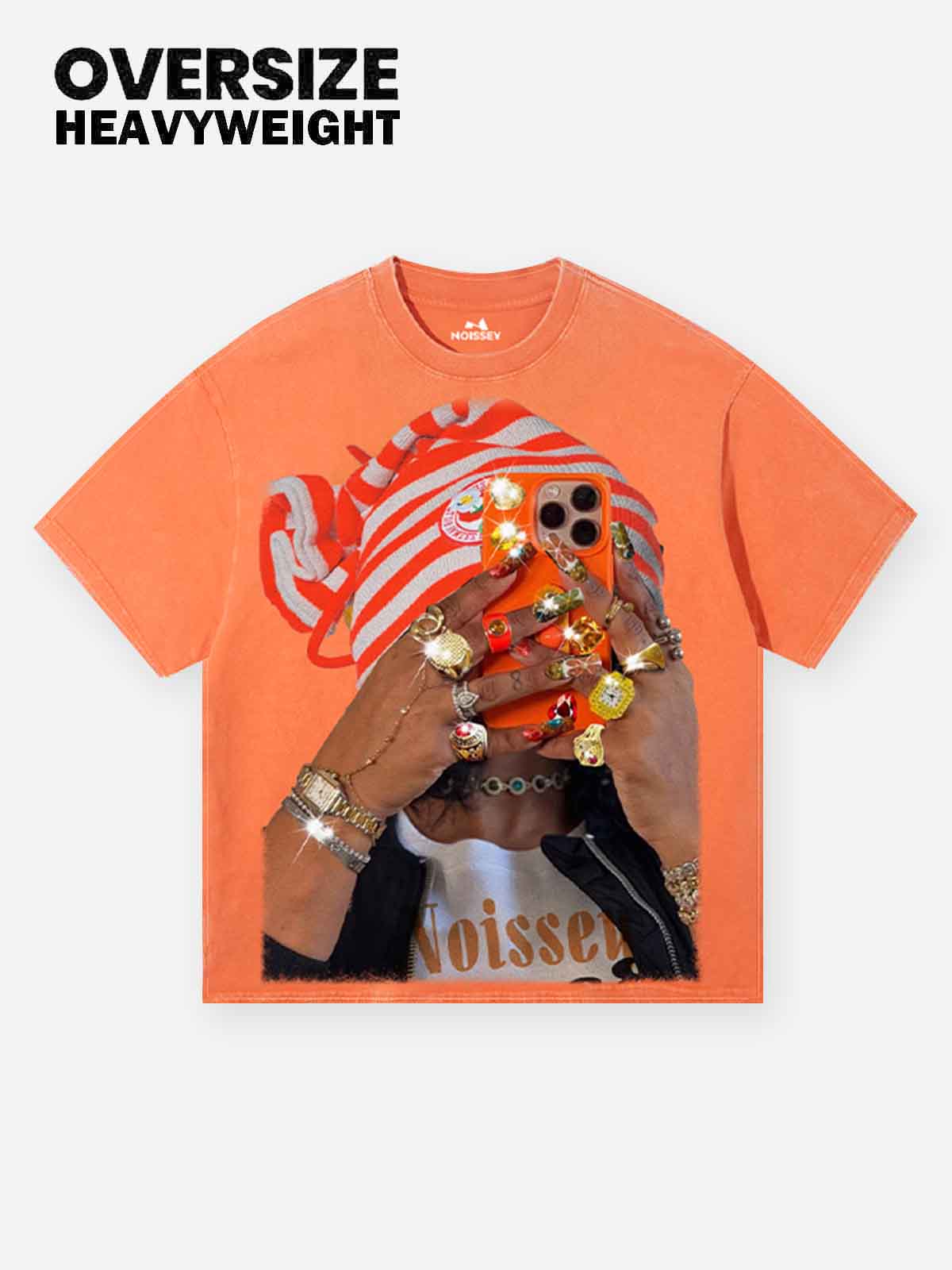 Striped Cap Orange Wash Print T-shirt - Image 2