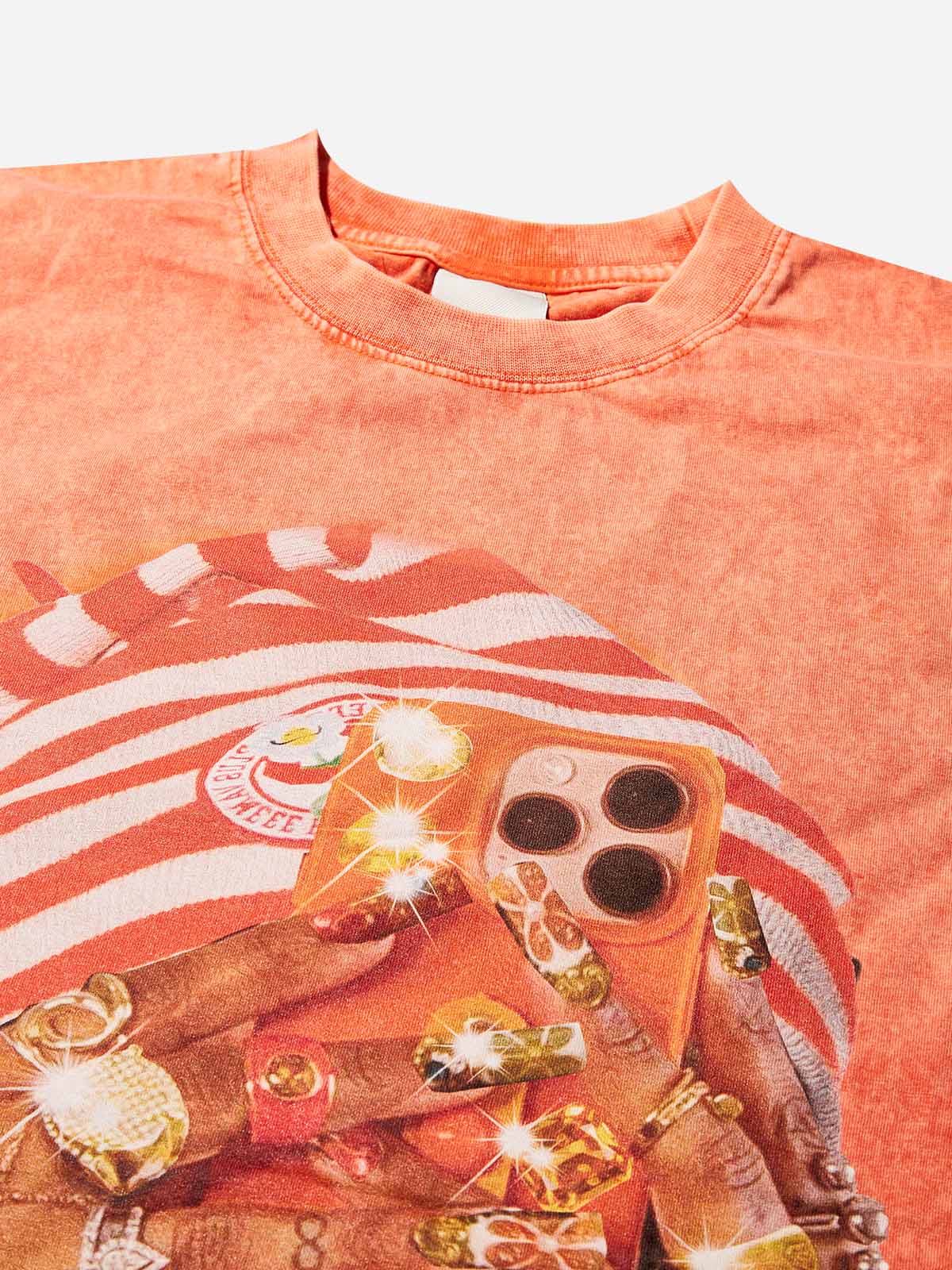Striped Cap Orange Wash Print T-shirt - Image 3