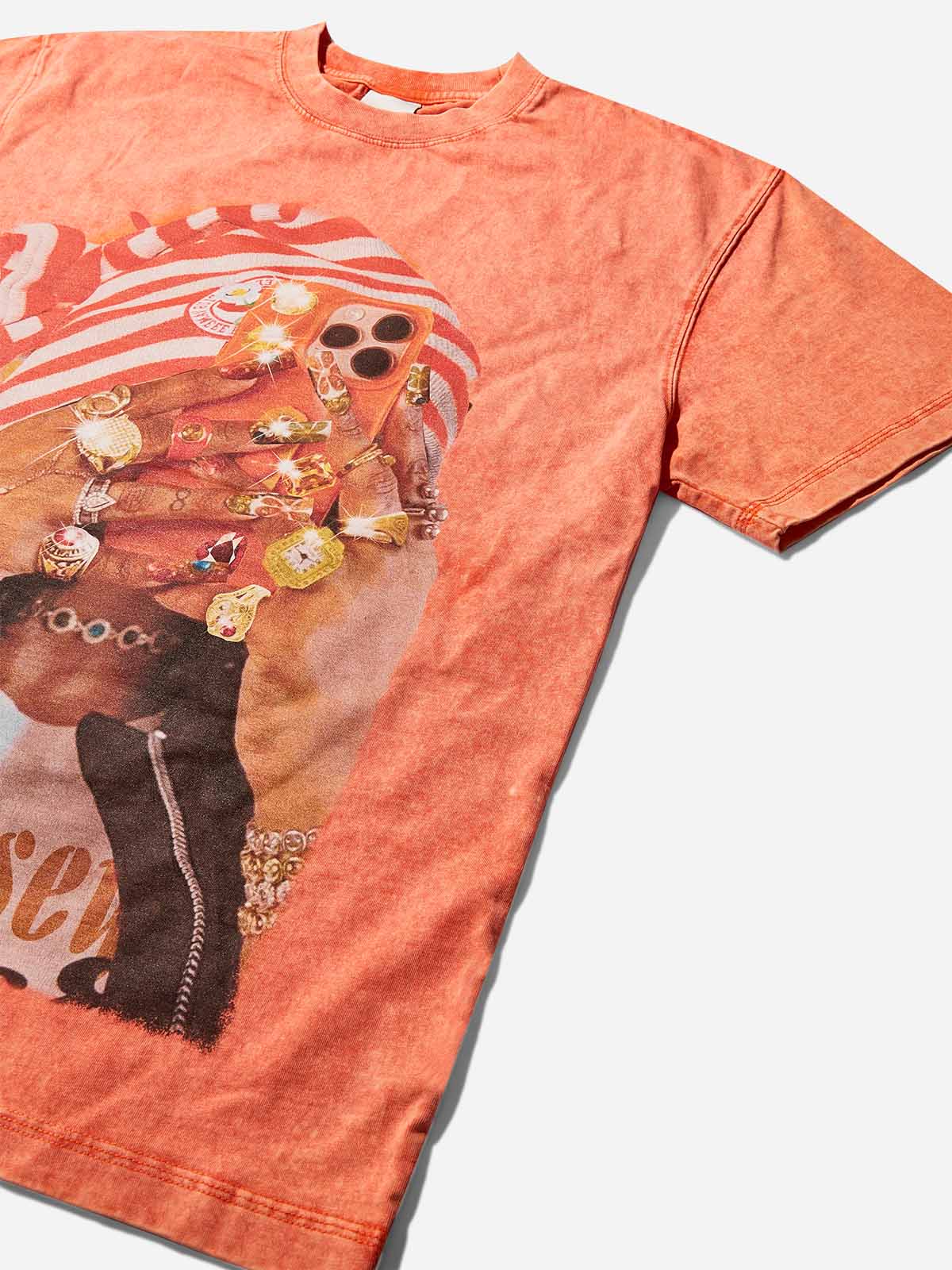 Striped Cap Orange Wash Print T-shirt - Image 4