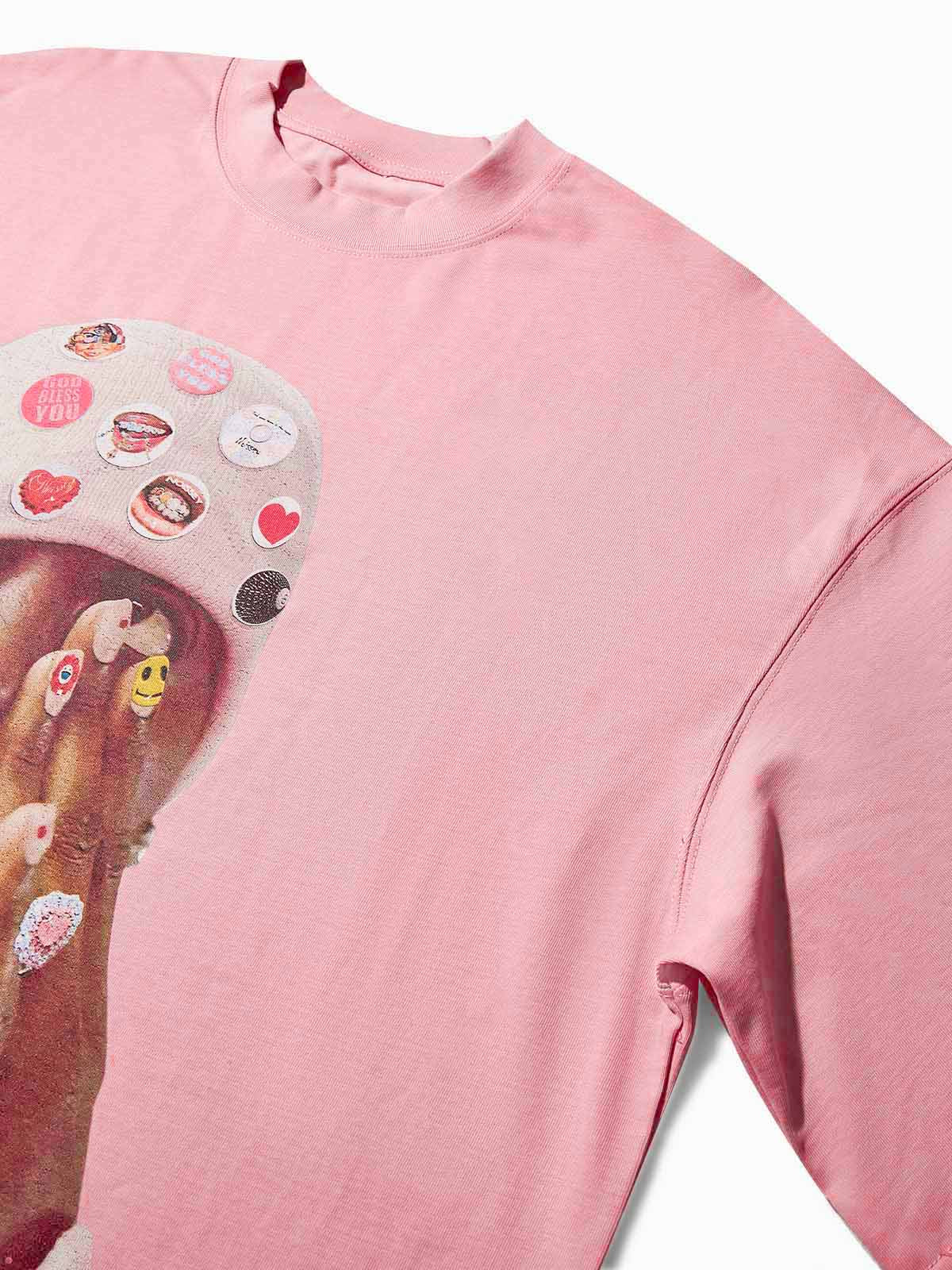 Super Cool Badge DIY Pink Beanie Print T-shirt - Image 5