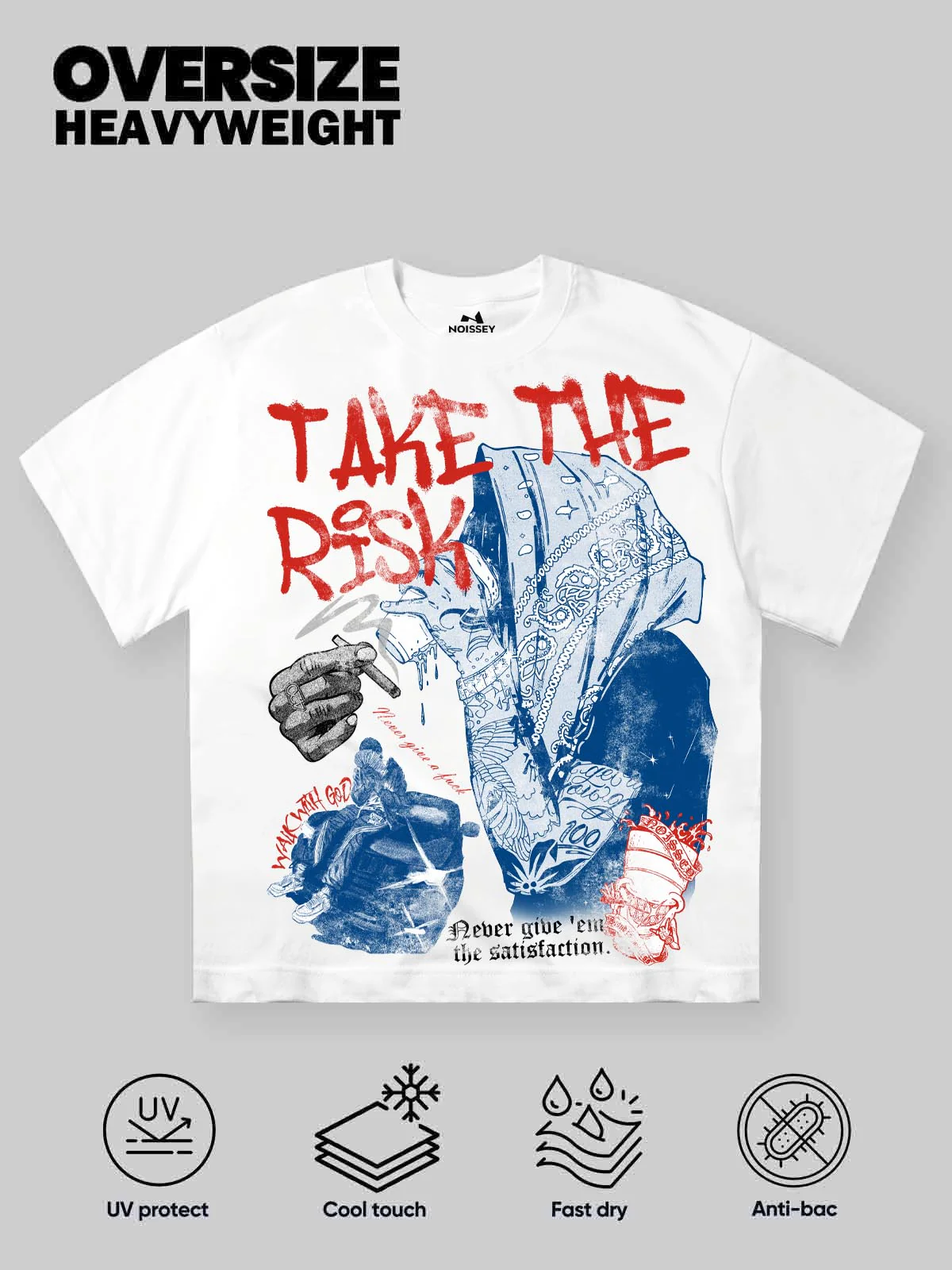 Take the Risk Headscarf Double-Color Graffiti Portrait Art T-Shirt - Image 2