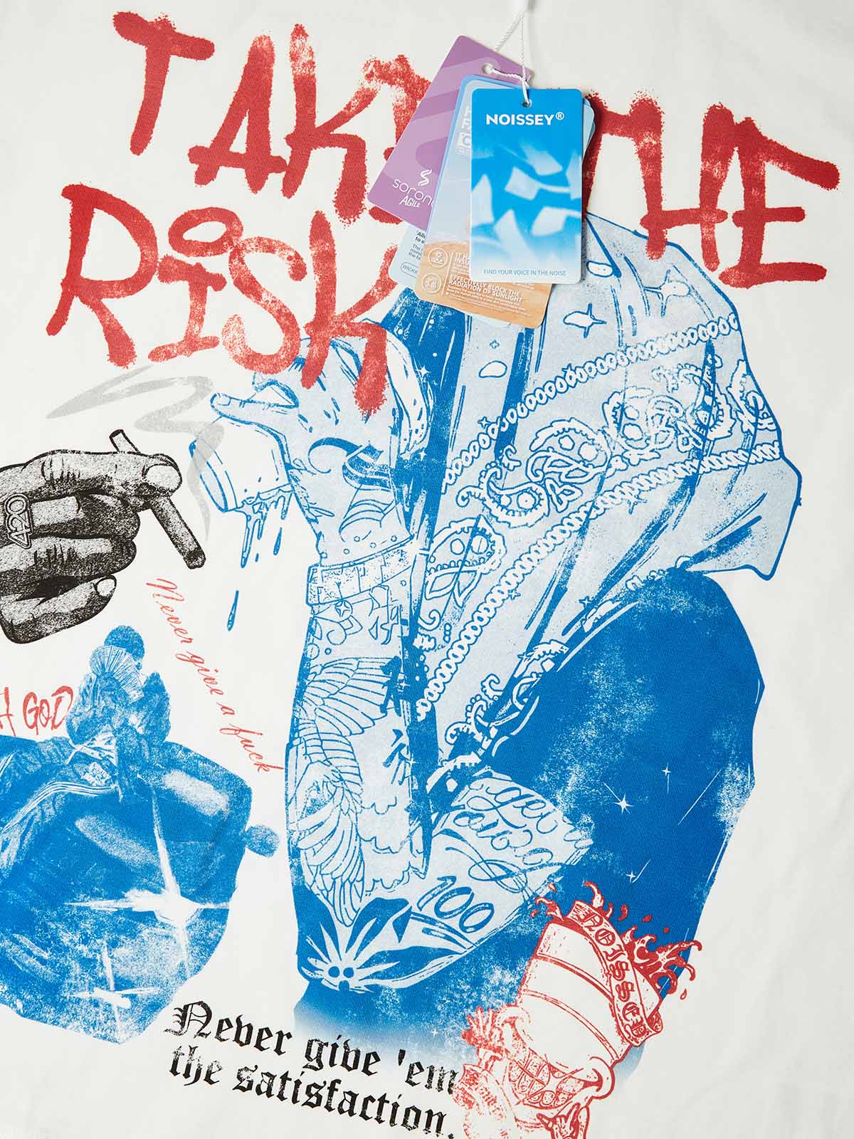 Take the Risk Headscarf Double-Color Graffiti Portrait Art T-Shirt - Image 3