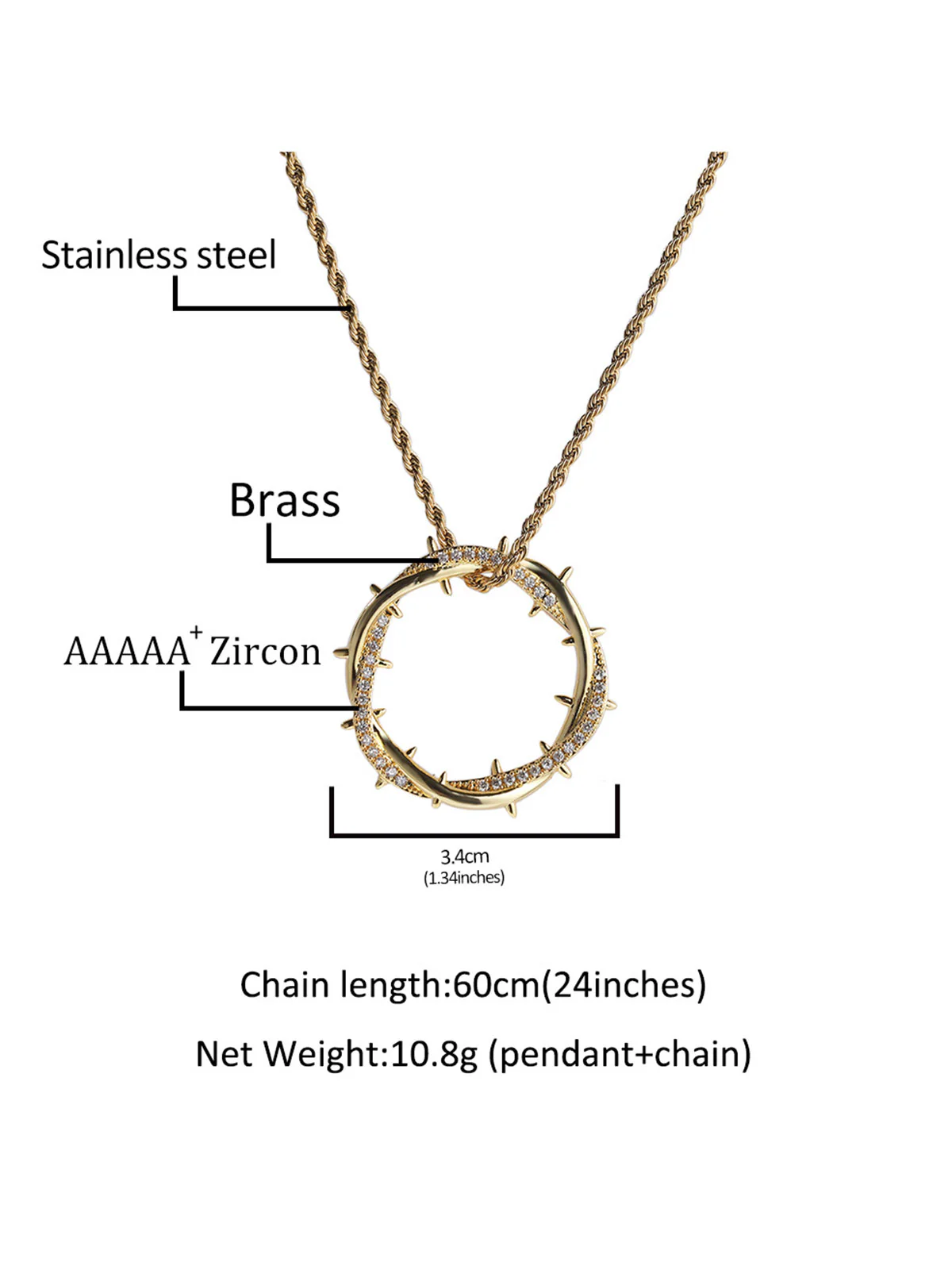 Thorn Crown Pendant Zircon Necklace with Copper Inlay - Image 3