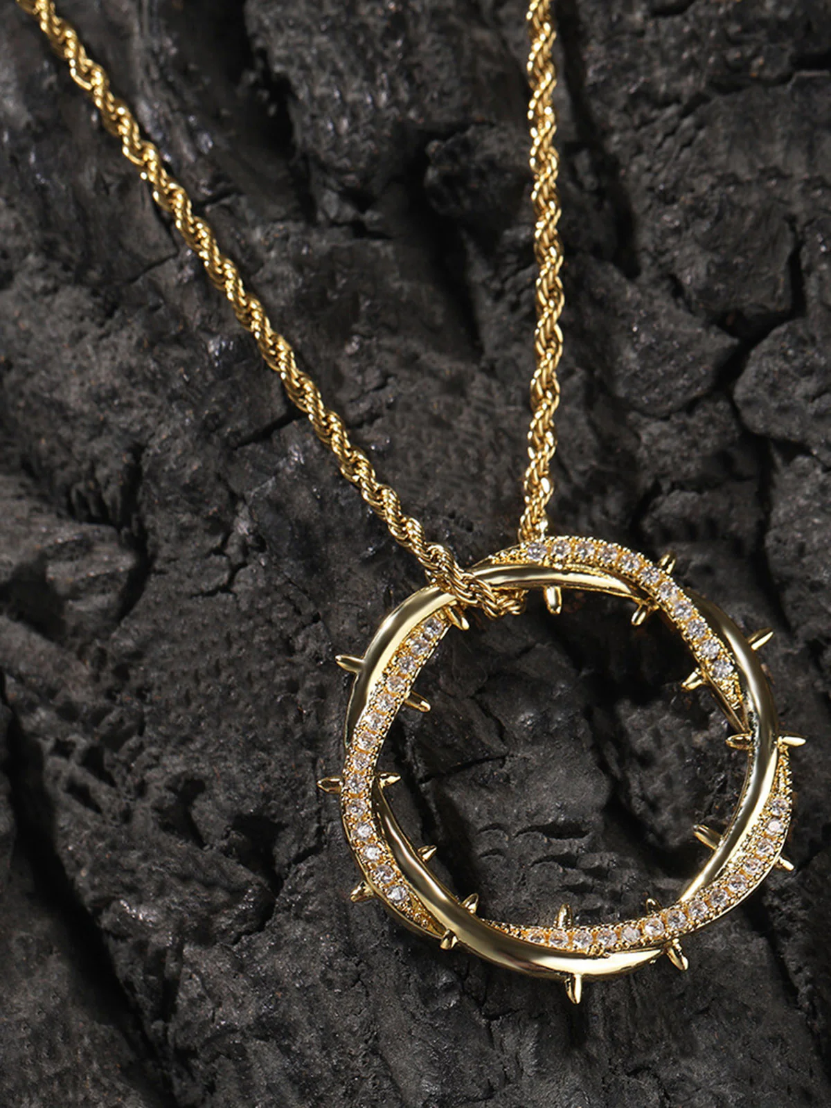 Thorn Crown Pendant Zircon Necklace with Copper Inlay - Image 4