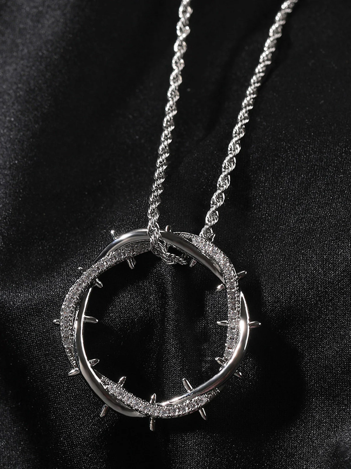 Thorn Crown Pendant Zircon Necklace with Copper Inlay - Image 5