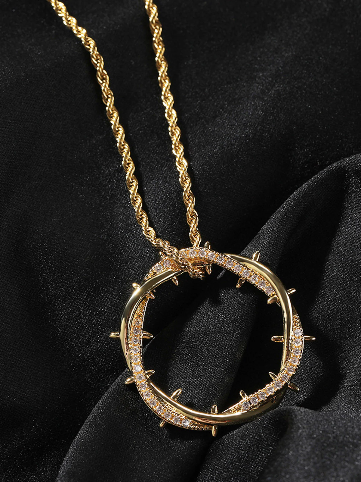 Thorn Crown Pendant Zircon Necklace with Copper Inlay - Image 6