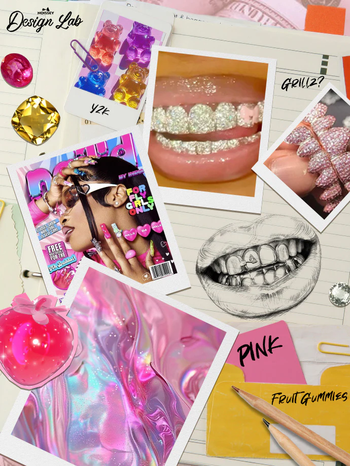Transparent jelly cat's eye Grillz print pink warm hoodie - Image 6