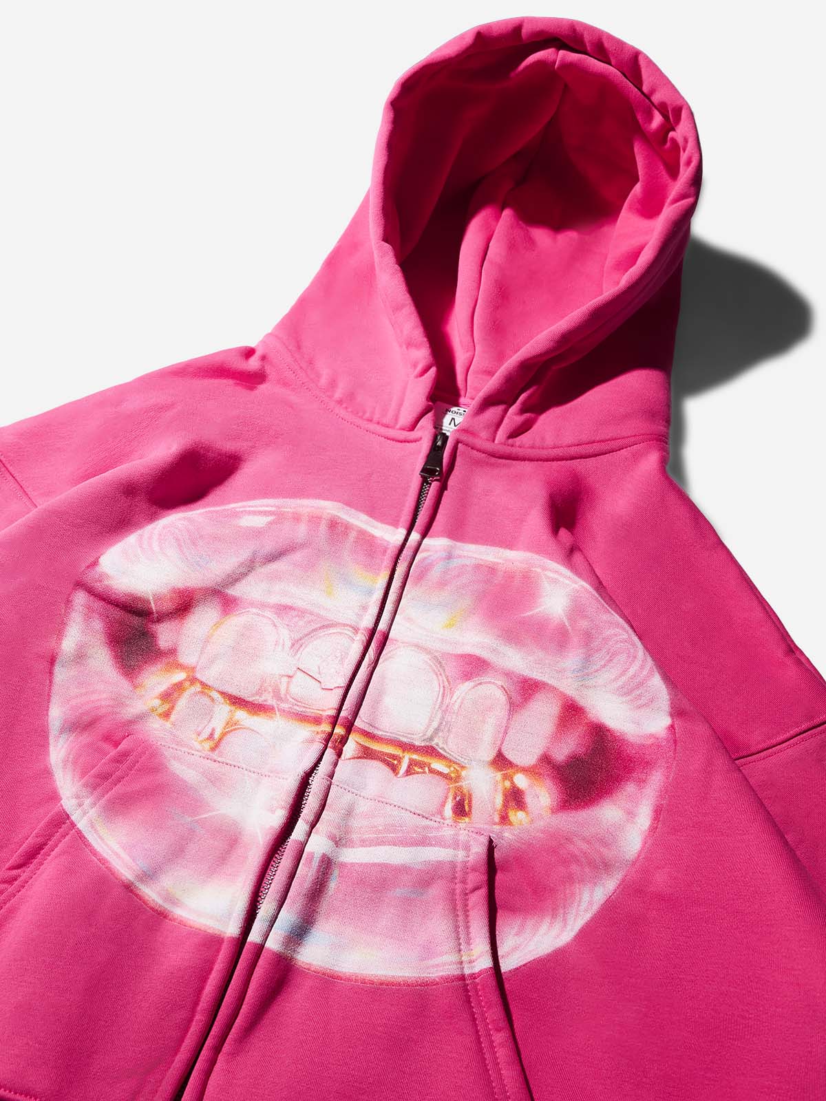 Transparent jelly cat's eye Grillz print pink warm hoodie - Image 7