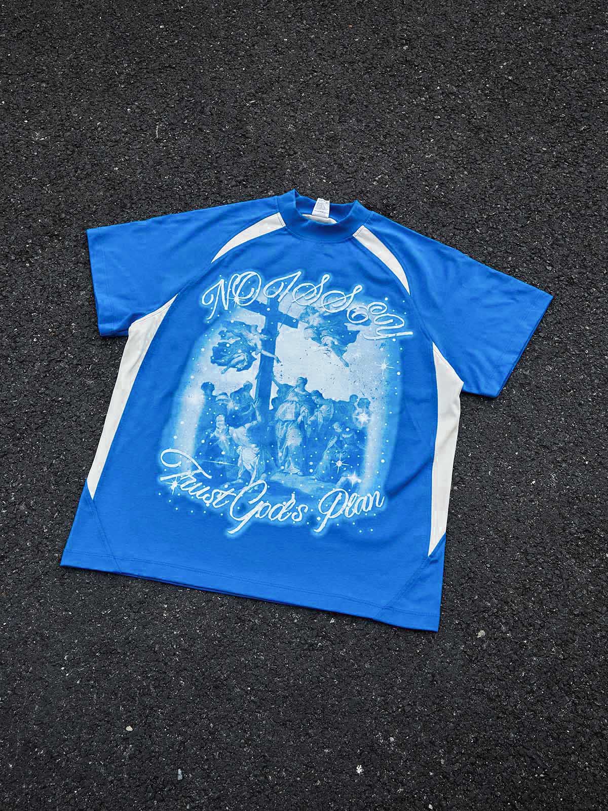 "TRUST GOD’S PLAN" CYANOTYPE SHIMMER TEE – VINTAGE BLUE OVERSIZED STREETWEAR - Image 5