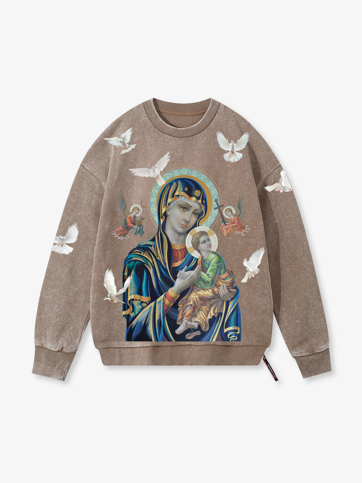 UNKNOWN ALLURE© Black Madonna 430g Vintage Wash Crewneck Sweatshirt - Image 14