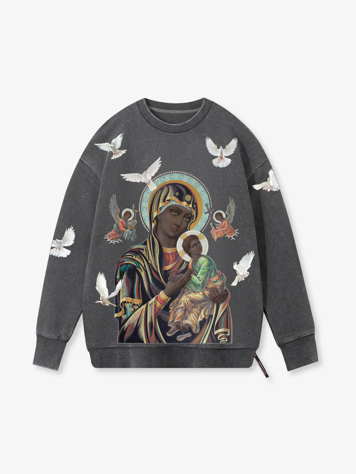 UNKNOWN ALLURE© Black Madonna 430g Vintage Wash Crewneck Sweatshirt - Image 19