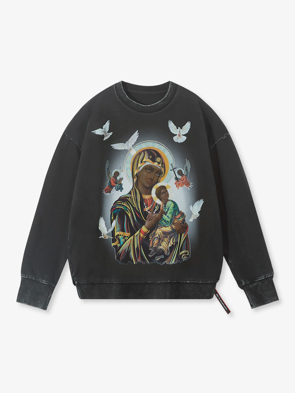 UNKNOWN ALLURE© Black Madonna 430g Vintage Wash Crewneck Sweatshirt - Image 24