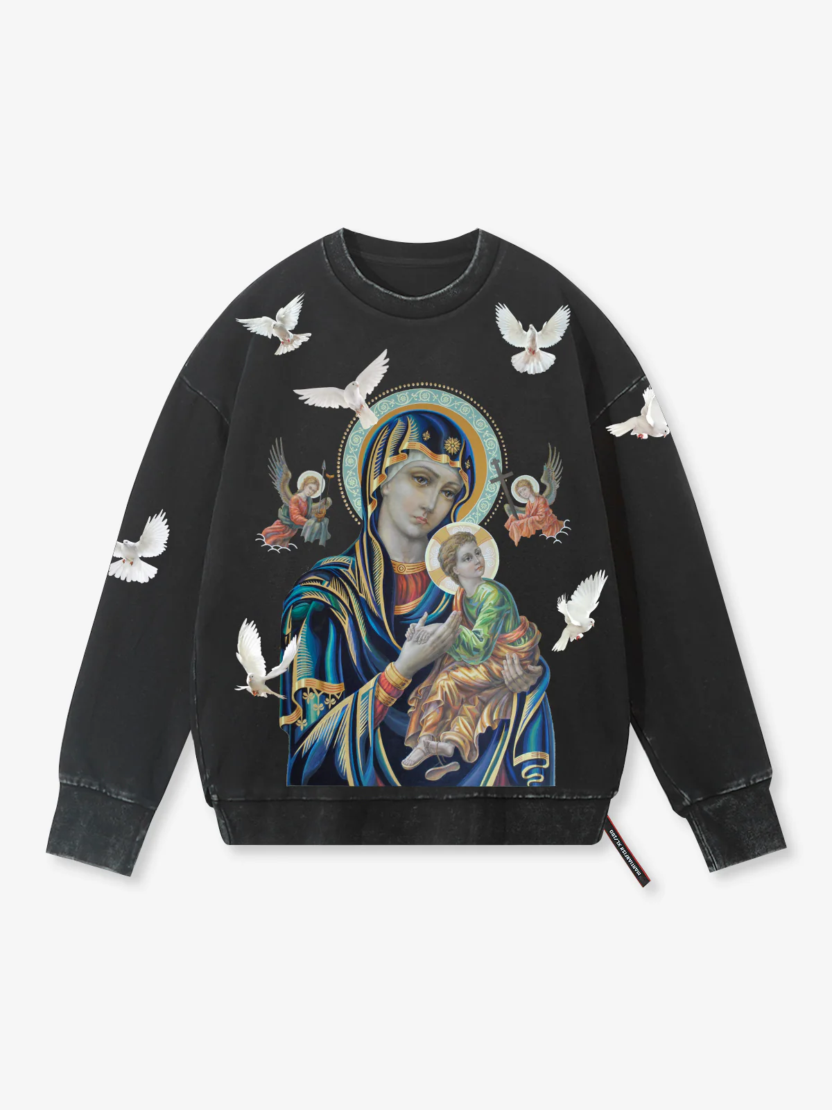 UNKNOWN ALLURE© Black Madonna 430g Vintage Wash Crewneck Sweatshirt - Image 3