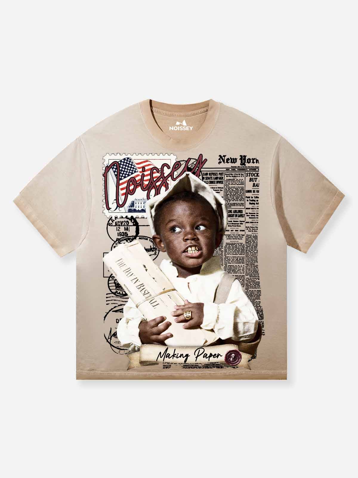 Vintage Street Newsboy Graphic Tee - "Making Paper" Retro Art T-Shirt