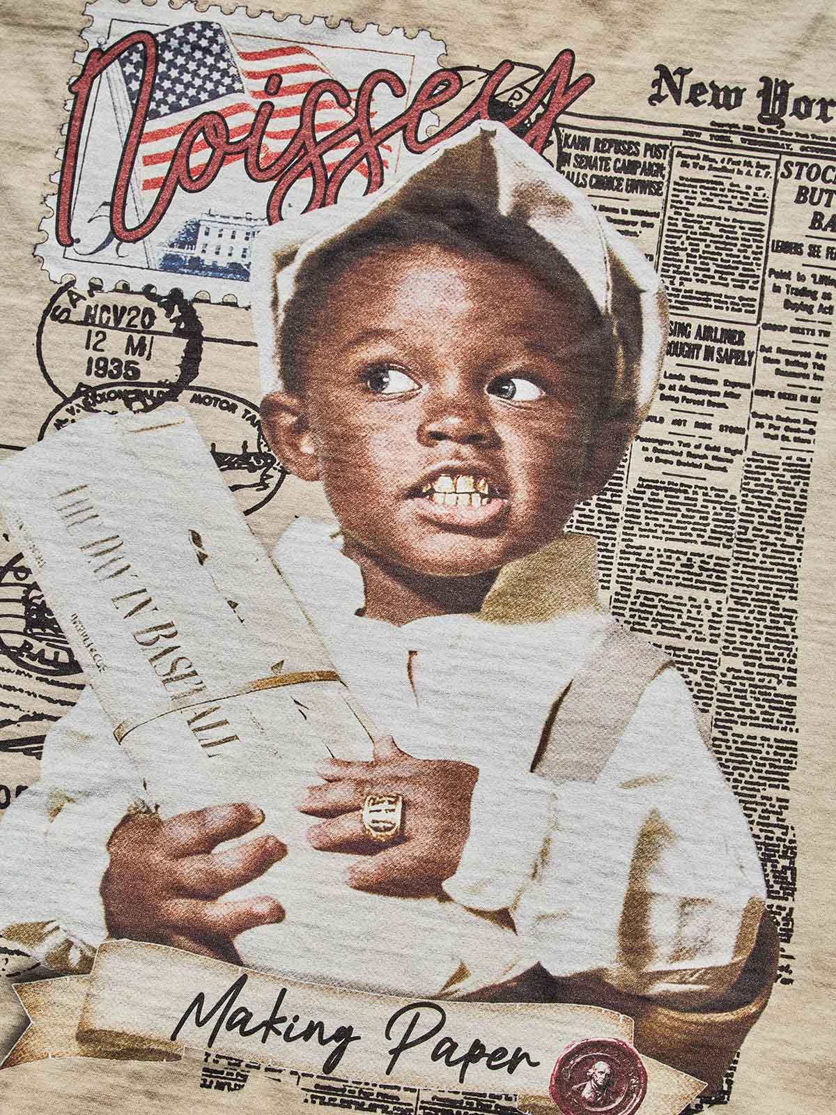 Vintage Street Newsboy Graphic Tee - "Making Paper" Retro Art T-Shirt - Image 4