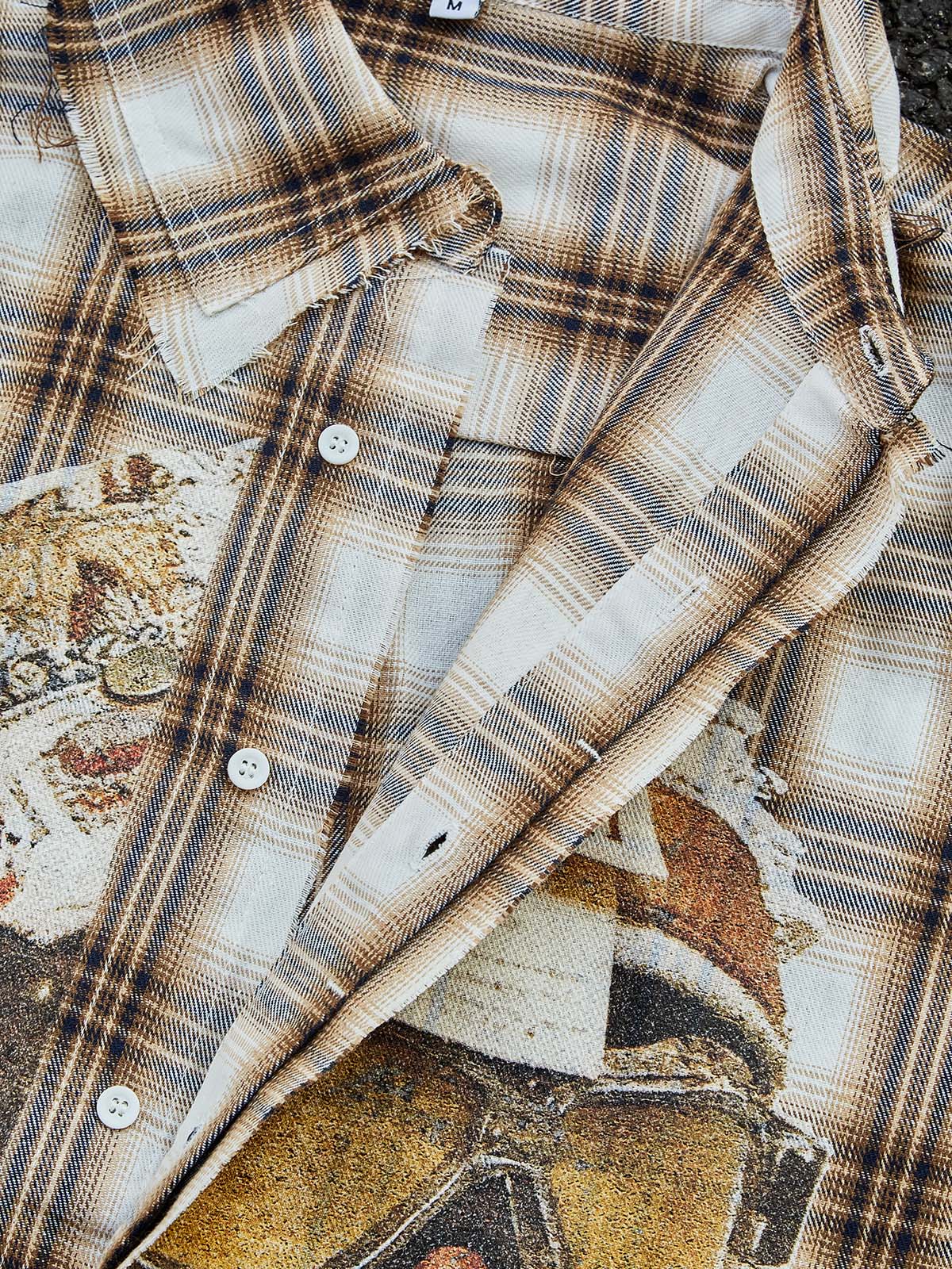 Wasteland Aesthetic Headgear Art Print Plaid Shirt Urban Post-Apocalyptic Streetwear - Image 6