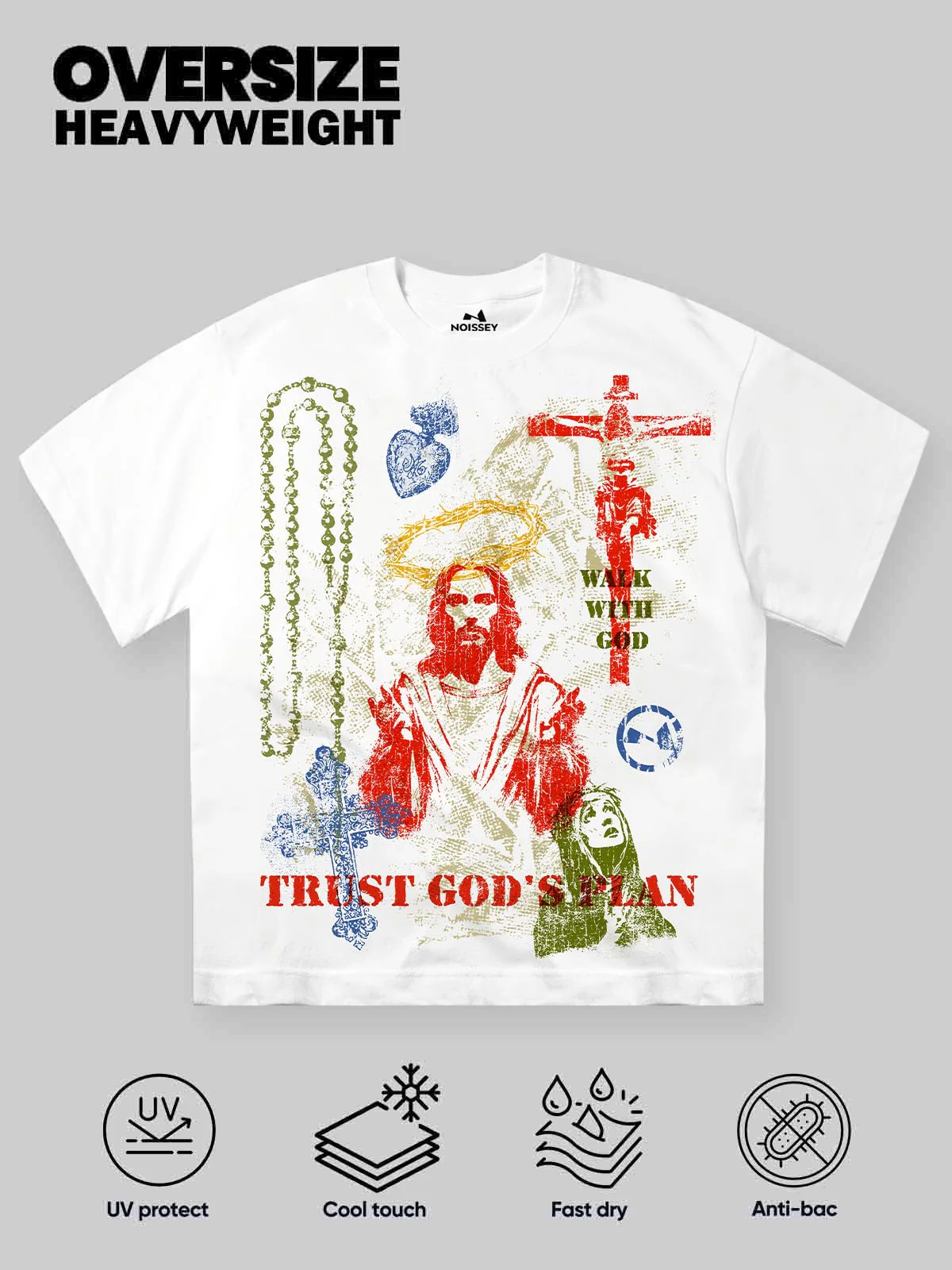 White T-shirt with colorful "Trust God's plan" screen print - Image 2