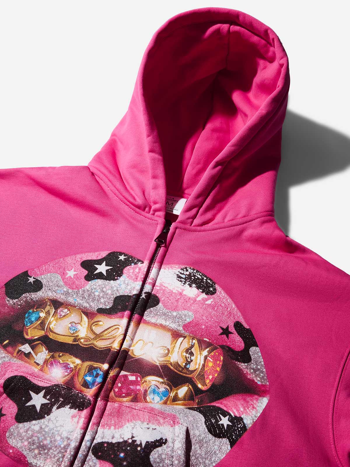 Y2K Dopamine Color Camouflage Grillz Pink Warm Boxy Hoodie - Image 5