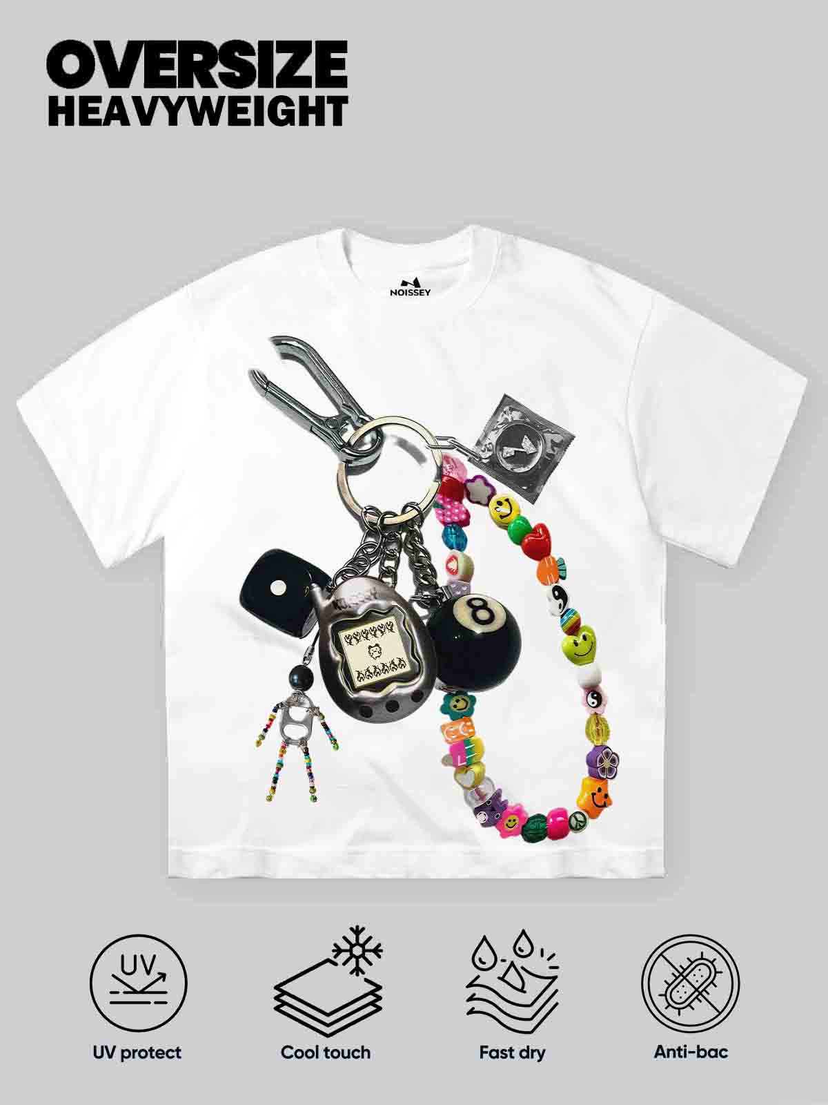 Y2K-Tamagotchi Vintage Keychain Print T-shirt - Image 2