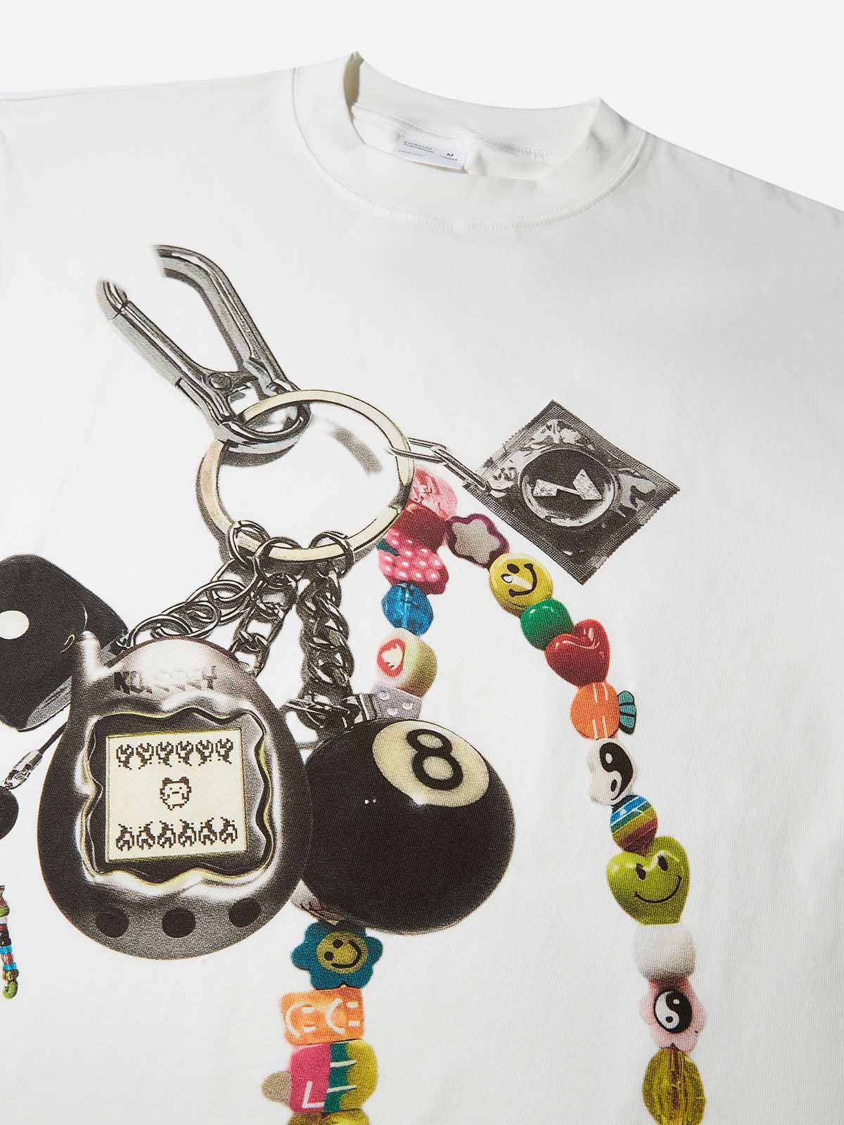 Y2K-Tamagotchi Vintage Keychain Print T-shirt - Image 4